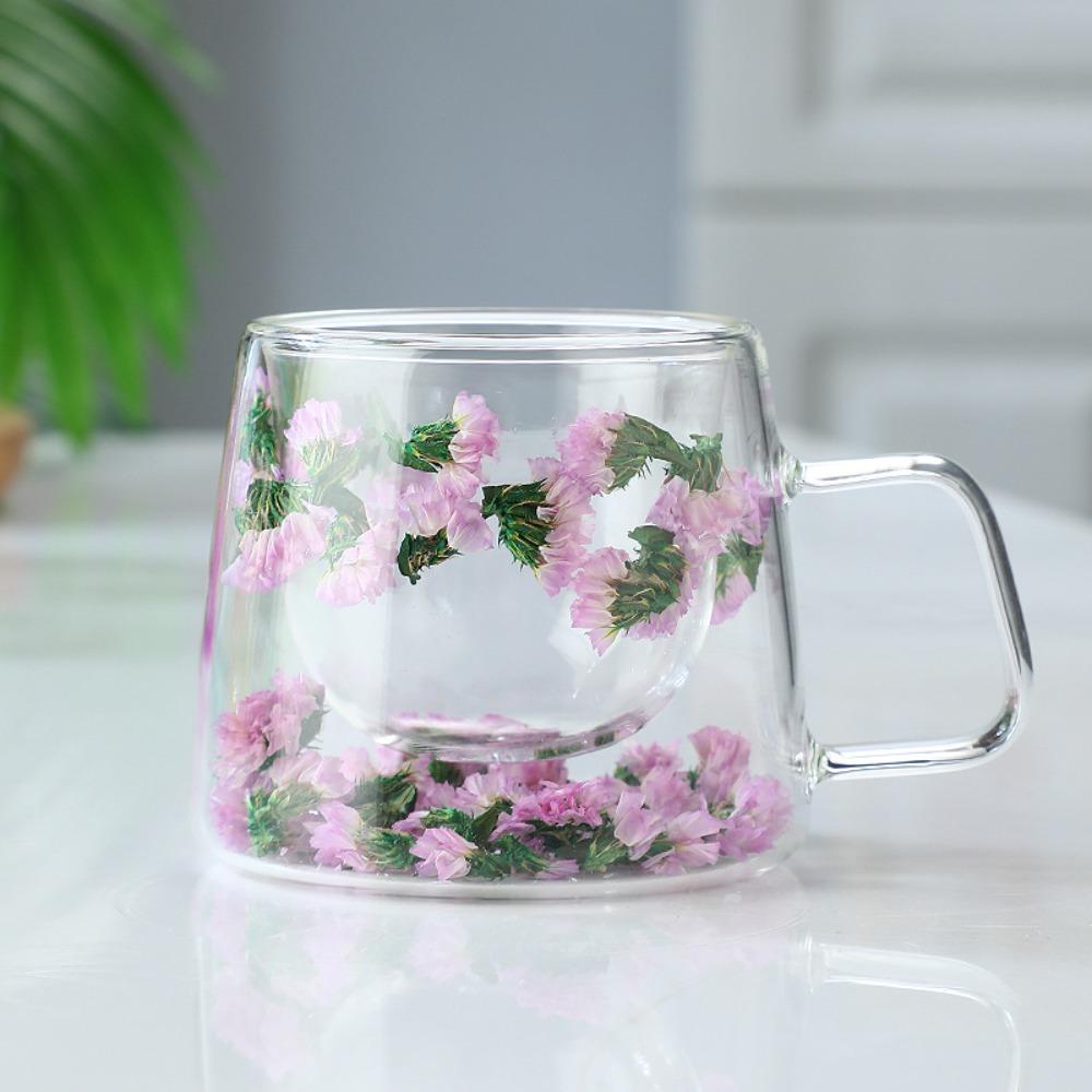 Double Insulated Dried Flower Glass Cup Coffee Tea Cup Clear Glass Cup Double Wall Mug  Household