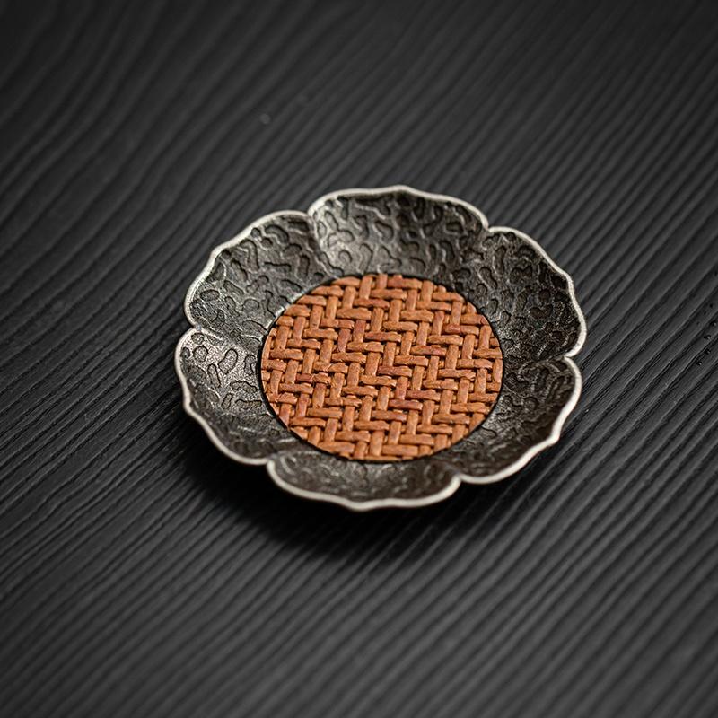 GuYinTang Alloy Vine Rattan Tea Cup Mat Heat Resistant Pad Retro Tea Tray Anti-Scalding High-End Sensation Tea Ceremony Acces...