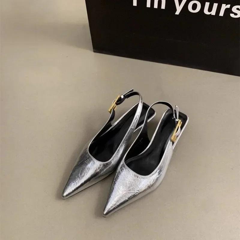 Gold Silver High Heel Pointed Toe Women Slingback Shoes Woman Elegant Summer French Style Back Empty Single Pumps
