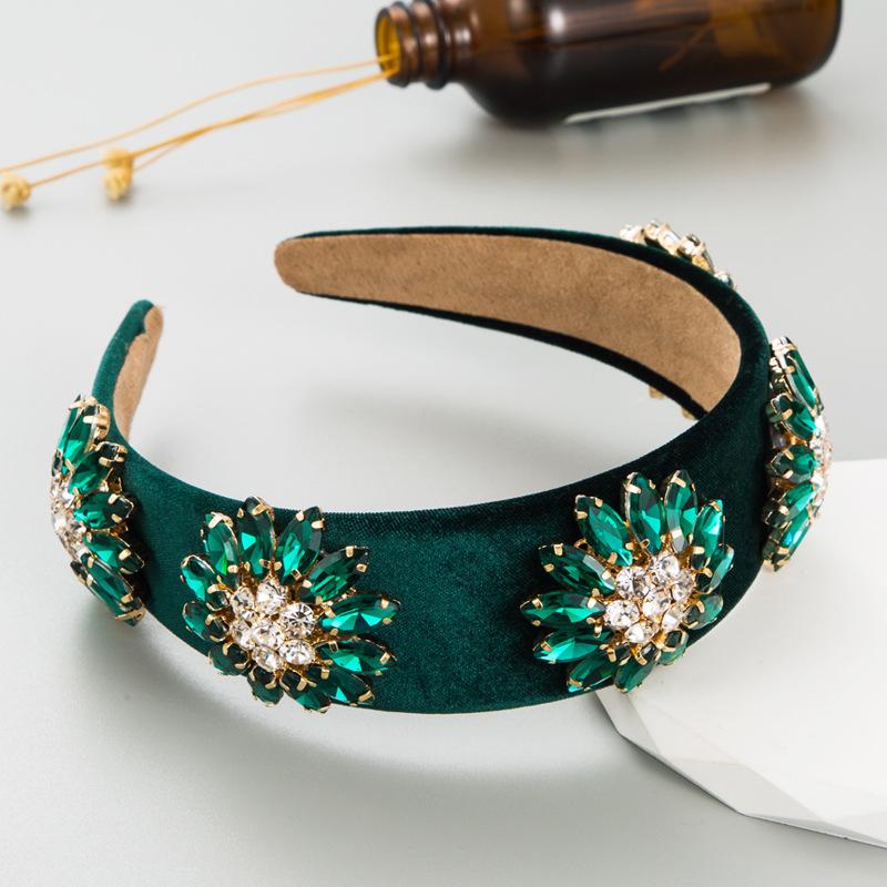 

Женский обруч для волос из байки с инкрустацией подсолнухом в стиле барокко, украшение для волос, головной убор OneSize зелёный