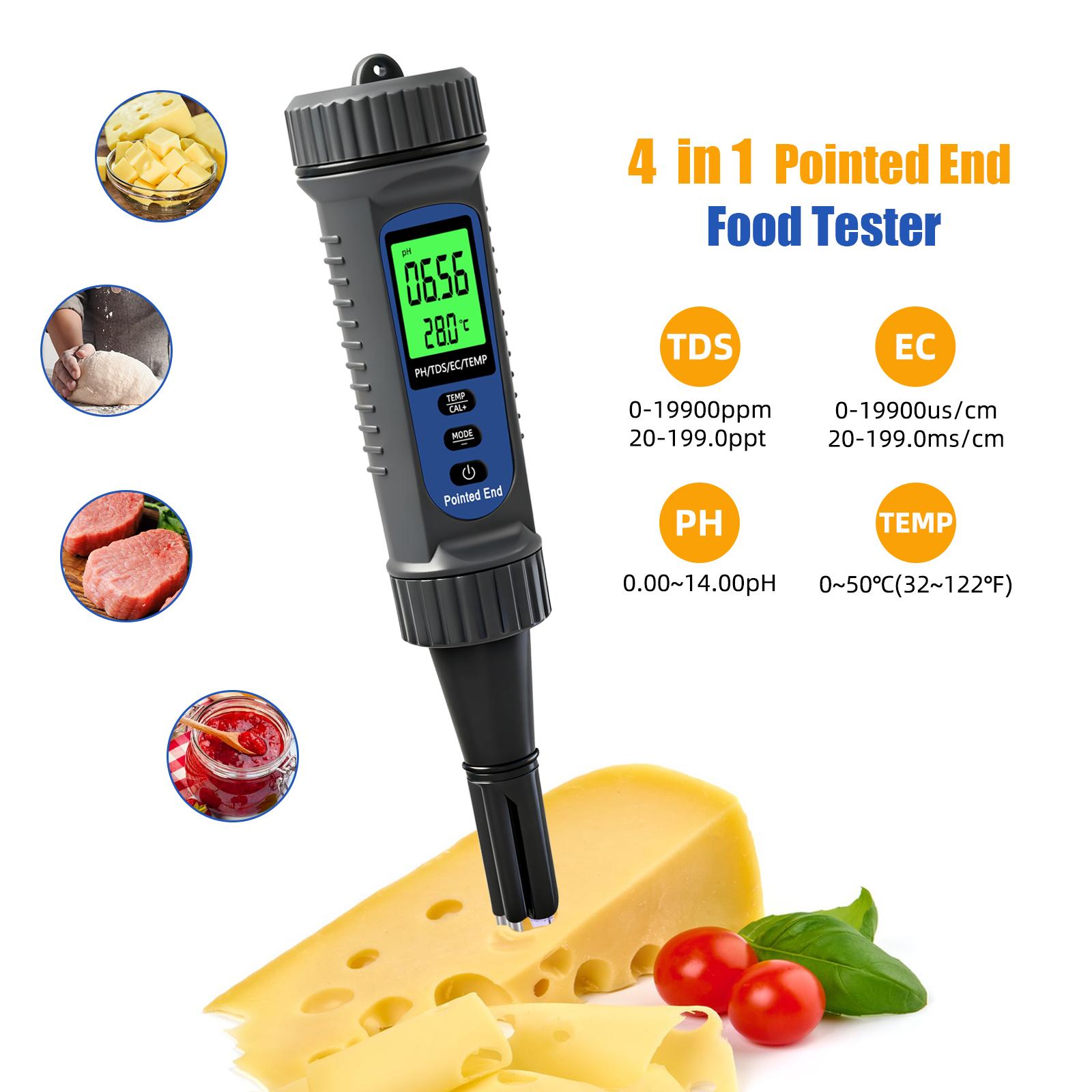 

Yieryi 4 в 1 Цифровой pH-метр для пищевых продуктов, TDS, EC, ТЕМП-тестер с высокой точностью, заостренный зонд для сыра, теста, фруктового джема, мяса, рыбы чёрный