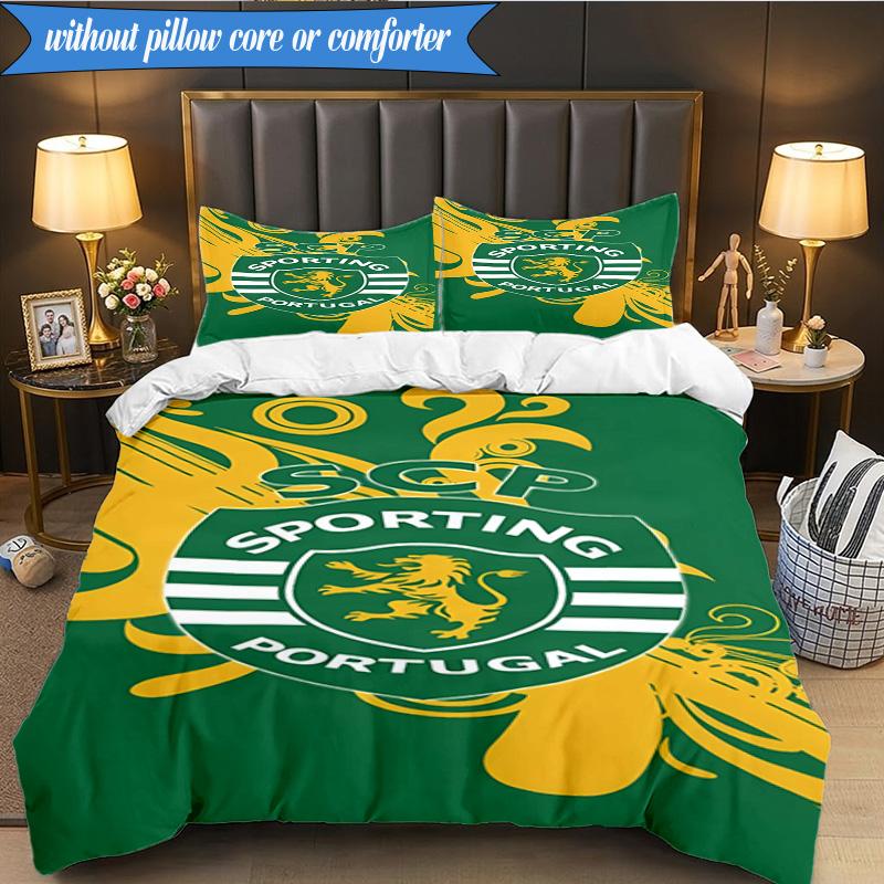 Set Biancheria da Letto 3 Pezzi Emblema Cresta Sporting Cp Stampa 2D (Include 1 Copripiumino + 2 Federe Senza Imbottitura), Decorazione camera da letto, Regalo ventilatore