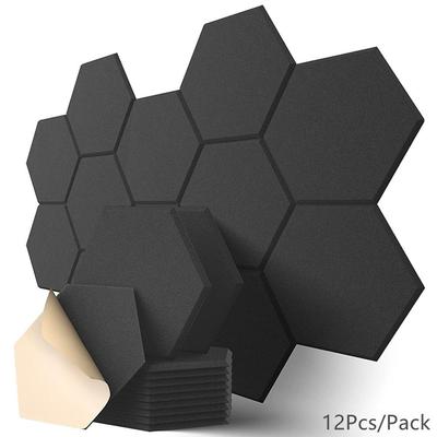 12 Stück hochdichte Hexagon-Akustikplatten für Studios, selbstklebende, schallabsorbierende Wandpaneele, KTV-Trommelraum, schalldichte Pad-Aufkleber