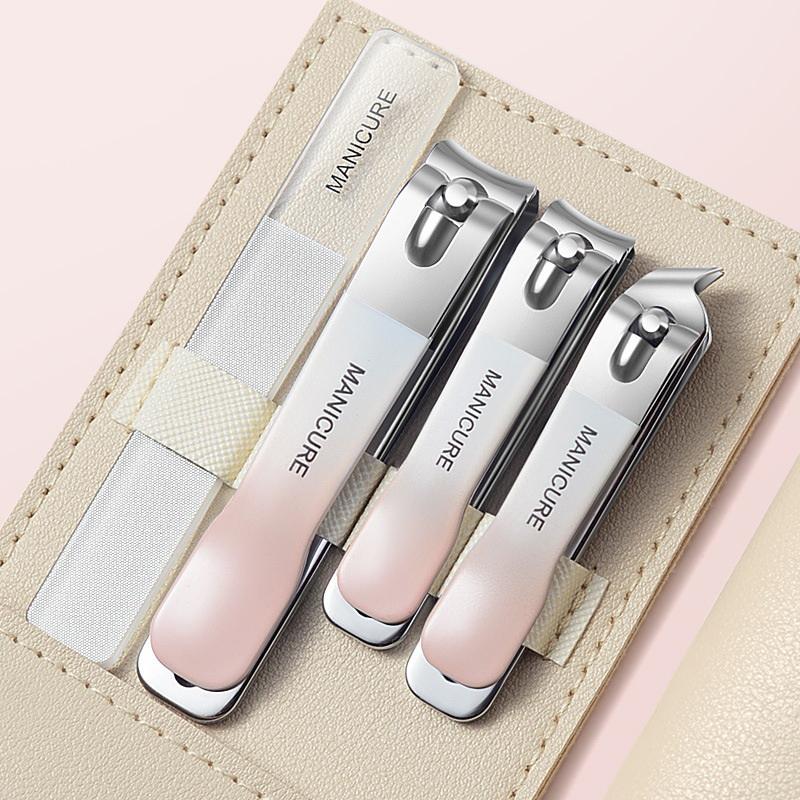 

4 Pieces/set Manicure Set With Portable Leather Case And Nano Nail File - Fingernails & Toenails Clippers For Nail Care