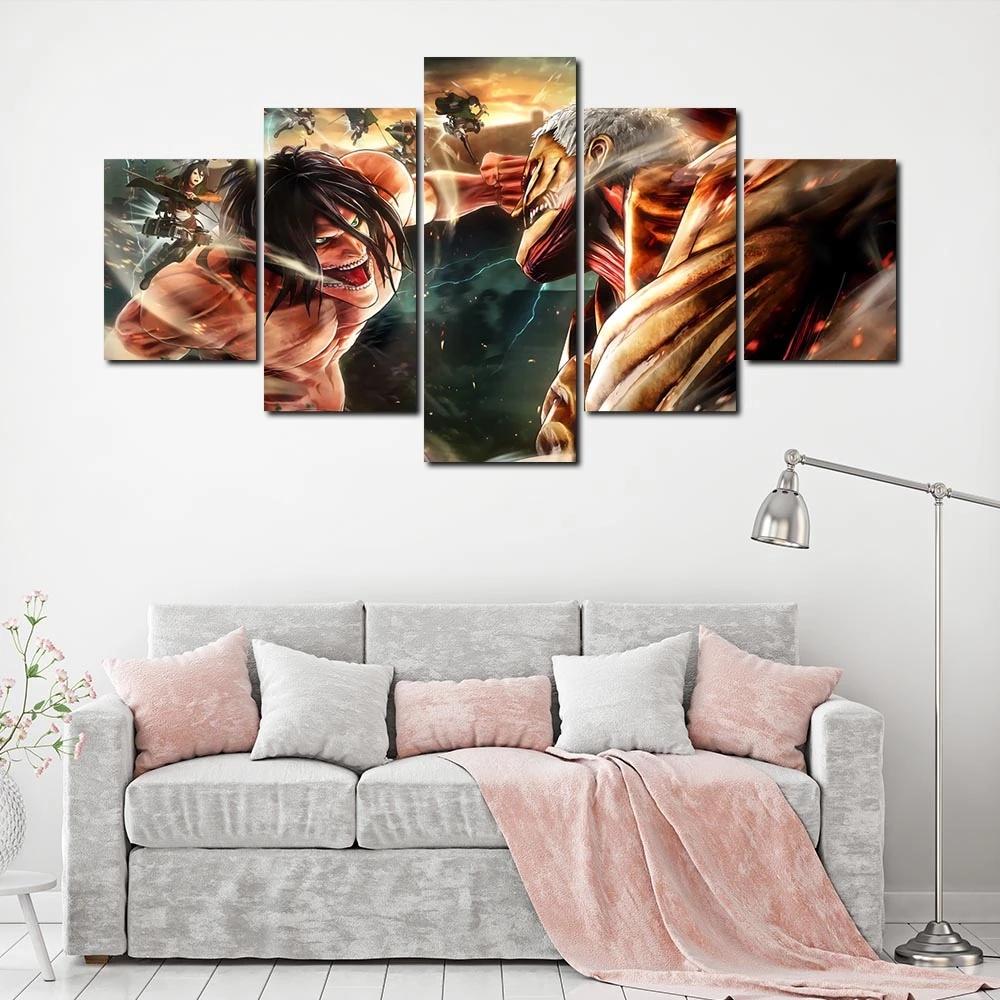 No Frame Modular 5 Pieces ATTACK ON TITAN Poster Canvas Painting Anime Characters Print Picture Living Room Home Decor Wall Art