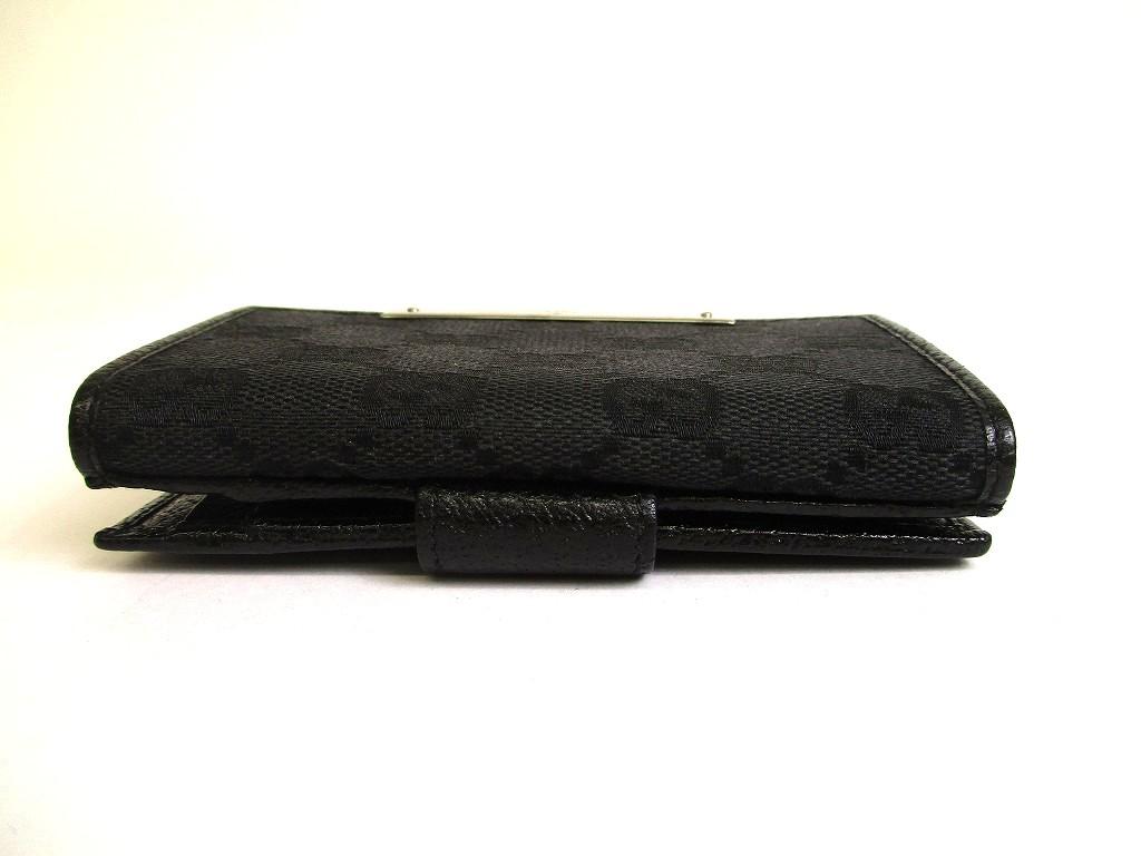 Authentic GUCCI GG Black Canvas Black Leather Bifold Wallet Compact Wallet #a813  Refurbished