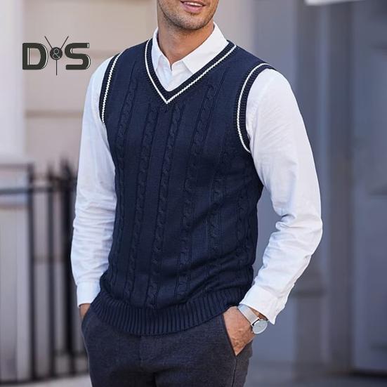 Pánská vesta svetr s výstřihem do V bez rukávů Slim Fit Colorblock Pletený svetr Slim Fit Střední délka Zahuštěný svetr preppy a business stylu