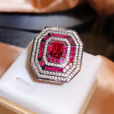 Copper New Lady Magenta Wine Stained Rose Big Carat Zircon Ring Female Damascus Rose Diamond Ring Party Birthday Gift