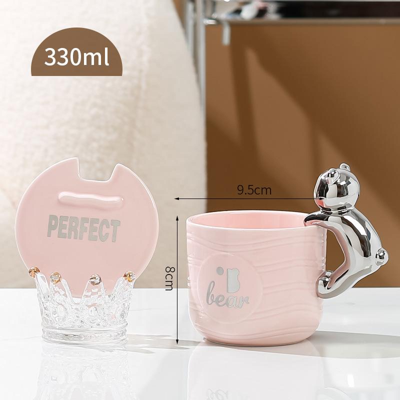 Cană ceramică drăguță cu capac, cană pentru fete, capacitate mare, cană de apă, set cadou, cană suvenir, cadou pentru copii