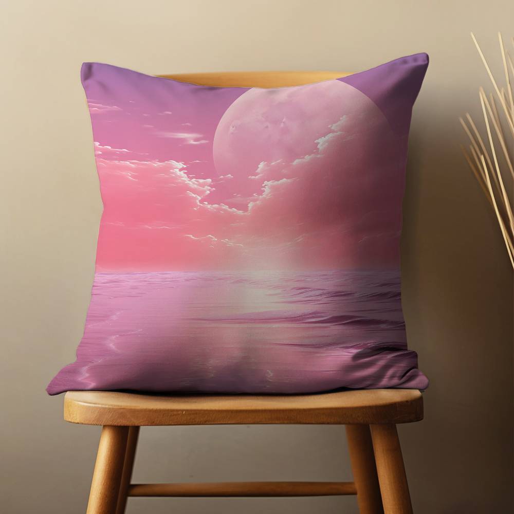 Pink Dreamy Landscape Pillow Case Living Room Sofa Cushion Cover Suitable For Home Bedroom Decoration And Protector