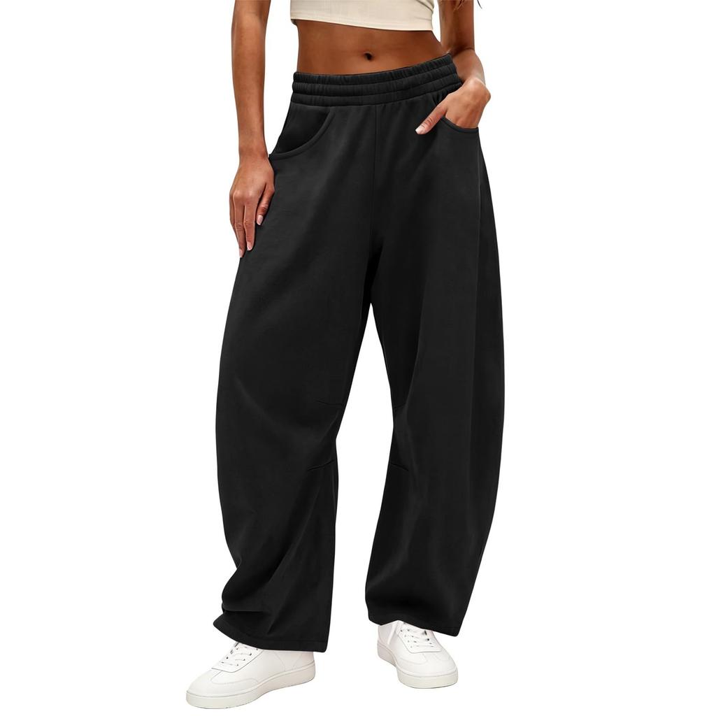 Women's Elastic Waist Sweatpants with Pockets Color Loose Fit Casual Joggers