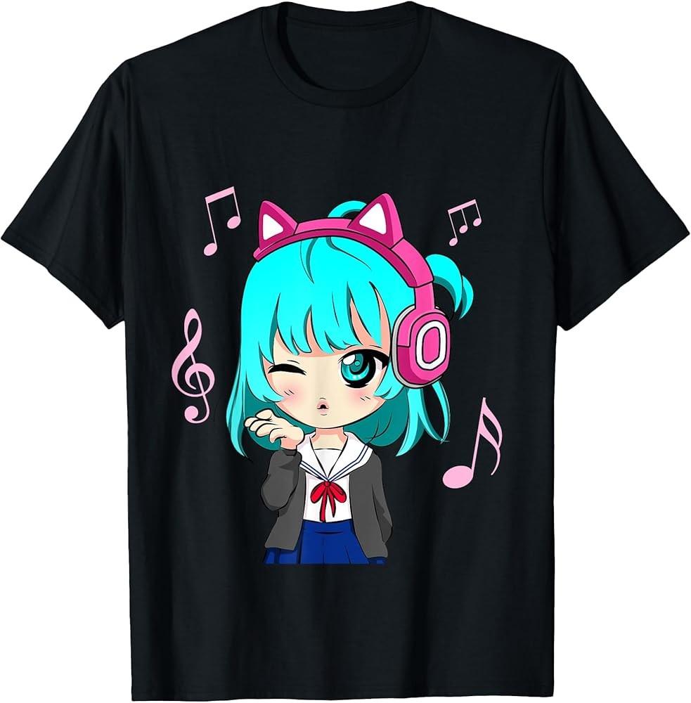 Anime and Music Girl Chibi Graphic Anime Girl TShirt Unisex T-Shirt M