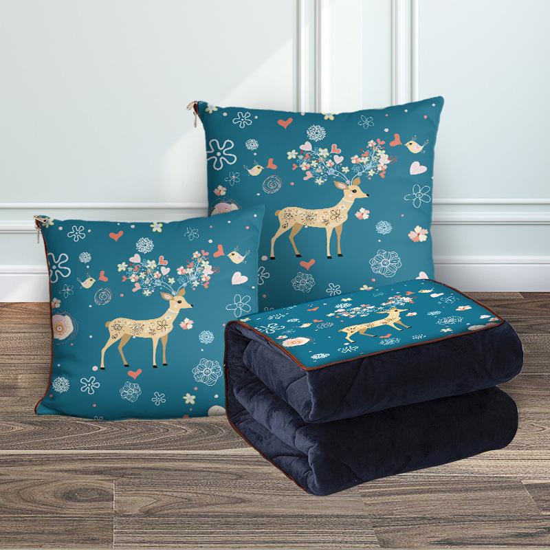Custom Cartoon Plush Throw Pillow Blanket with Fleece Lining