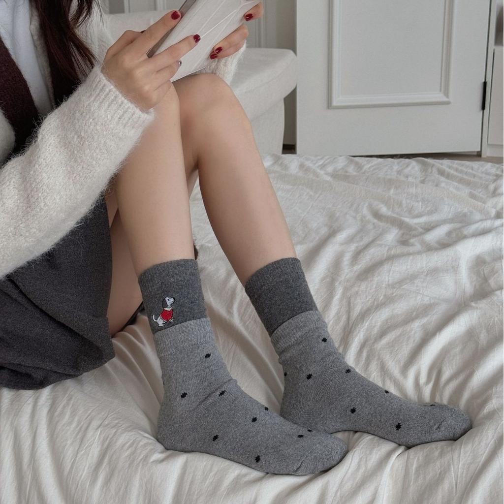 Socks Girls Thickened Plush Stripe Embroidery Cartoon Puppy Mid-Leg Socks Trendy Cute Pile Of Socks