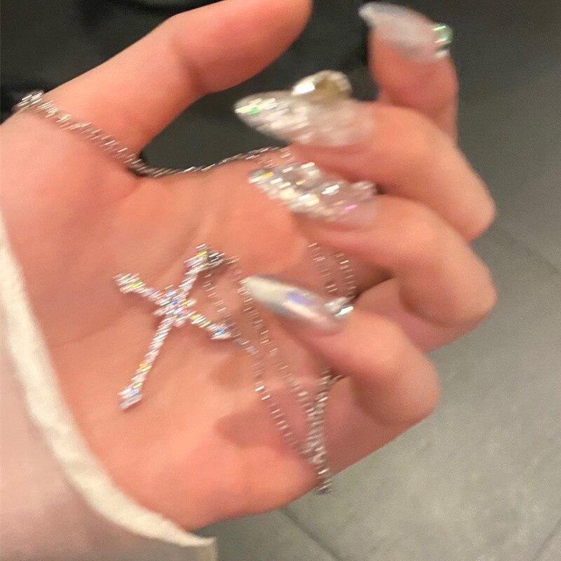 Strieborný 925 kubický zirkón Krížový náhrdelník s hviezdou pre ženy s príveskom Svadobná párty darček k narodeninám