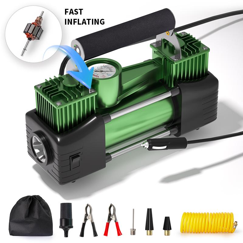 Double Cylinders Heavy Duty Portable Air Compressor Car Tire Inflator Electric Pump Auto 12V 150PSI Emergency LED Light for SUV