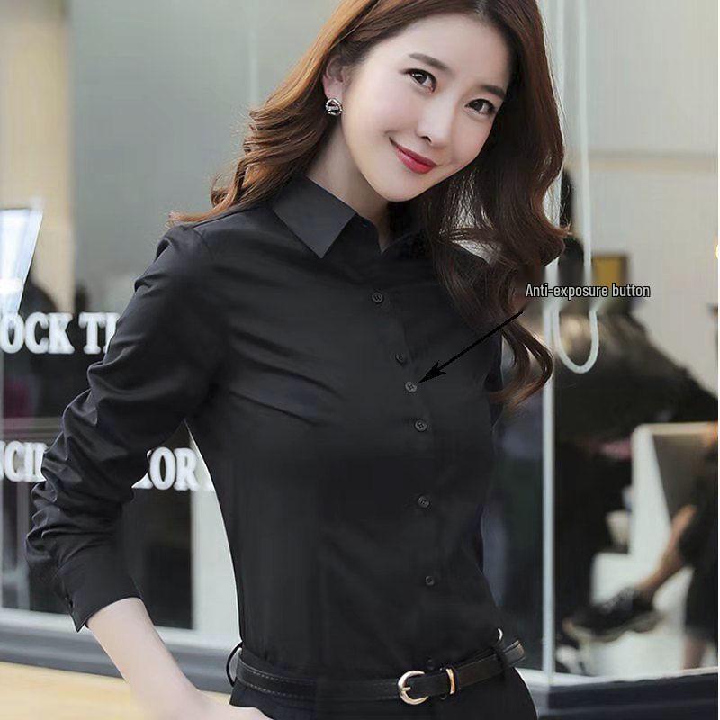 

2025 Women s Versatile Long Sleeve White Shirt - Korean Style Professional Spring & Autumn Top 4XL чёрный