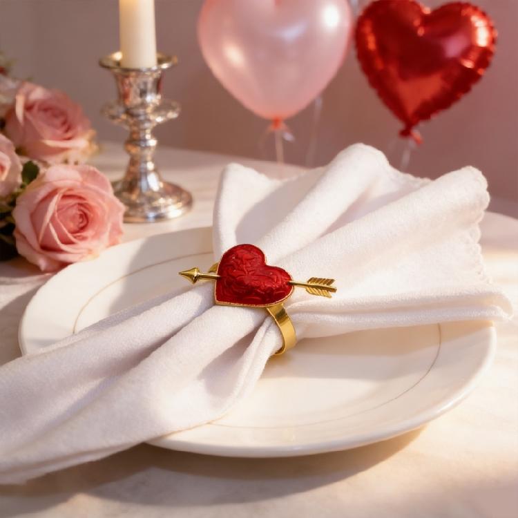 6PCS Elegant Heart Napkin Holders Heart Napkin Rings with Arrows For Weddings Anniversaries And Parties