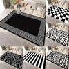 Black White Geometric Rug , Striped Checkered Carpet Soft Non-Slip Doormat , Modern Artistic Floor Mat for Living Room Bedroom