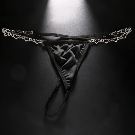 G String Thongs for Women Sexy T-back Low Rise Underwear Plus Size Cheeky Rhinestone Heart Chain Panties