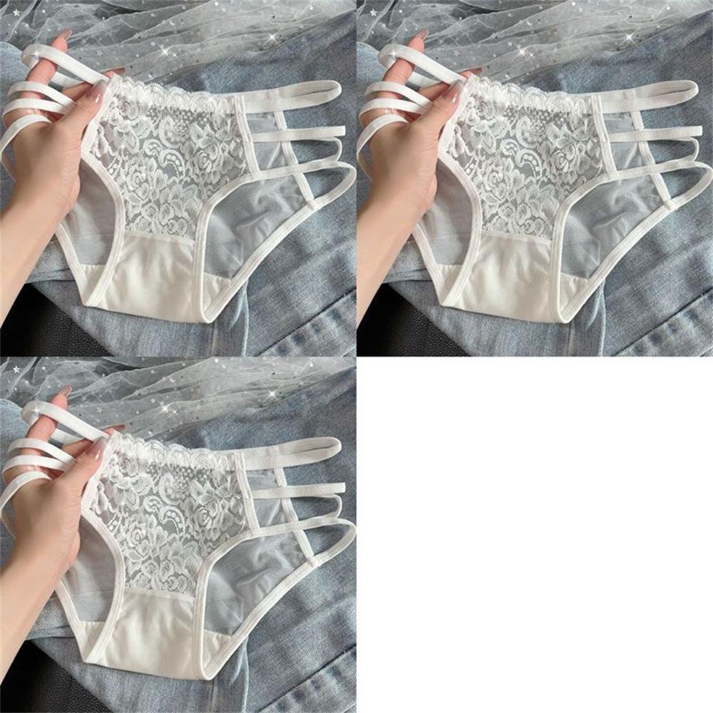 3pcs/Lots Lace Panties for Women Transparent Mesh Hip Male Briefs Low Rise Hollow Out Breathable Underwear Plus Size