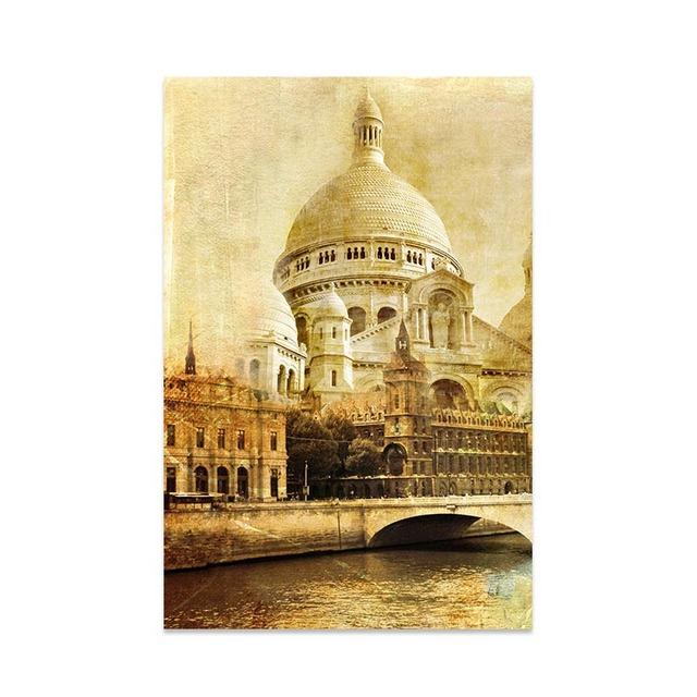 Retro Europeisk Stil Bygning Paris Tårn Slott Oljemaleri Hjemmedekorasjon Maleri Hengende Maleri Lerret Veggkunst Bilder