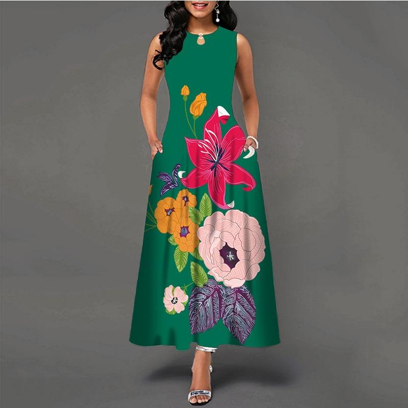 Women's Clothing European and American Style Large Size Dress Digital Printing Sleeveless Pendulum Dress