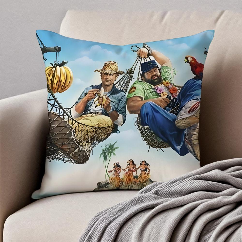 Classic Actor T-Terence Hill and Bud Spencer Cushion Cover Pillowcase Anti-dustmite Invisible Zipper Short Plush Sofa Cushion