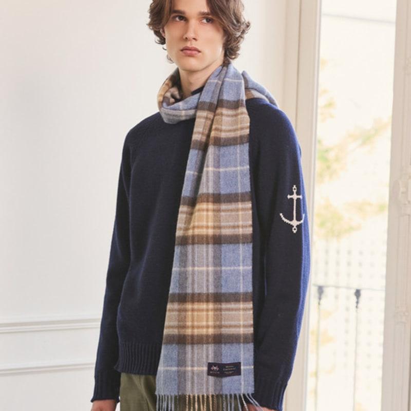 ABRAHAM MOON Merino Wool Muffler 25cm - Blue McKellar