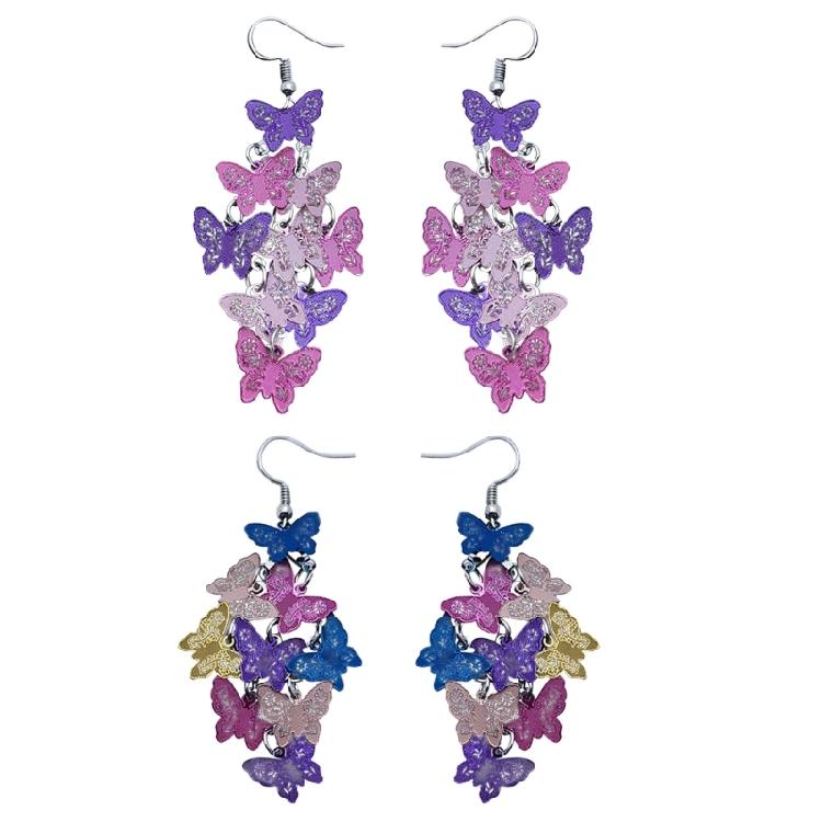 Metal Butterfly Earrings Purple Colorful Long Earring Party Jewelry Holiday Gift