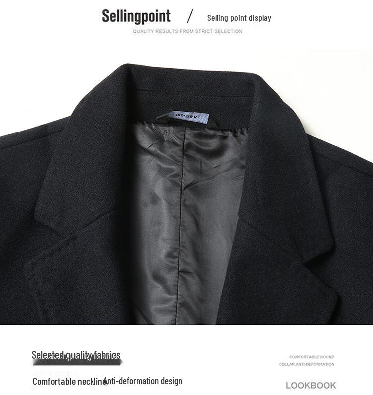 Męski płaszcz wełniany plus size - Jesienno-zimowy Długi, Casualowy, Ciepły