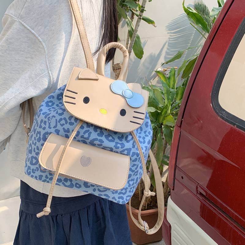 Hello Kitty Cartoon Girl Mini Backpack With Canvas Material And Butterfly Bow For Daily Casual Use