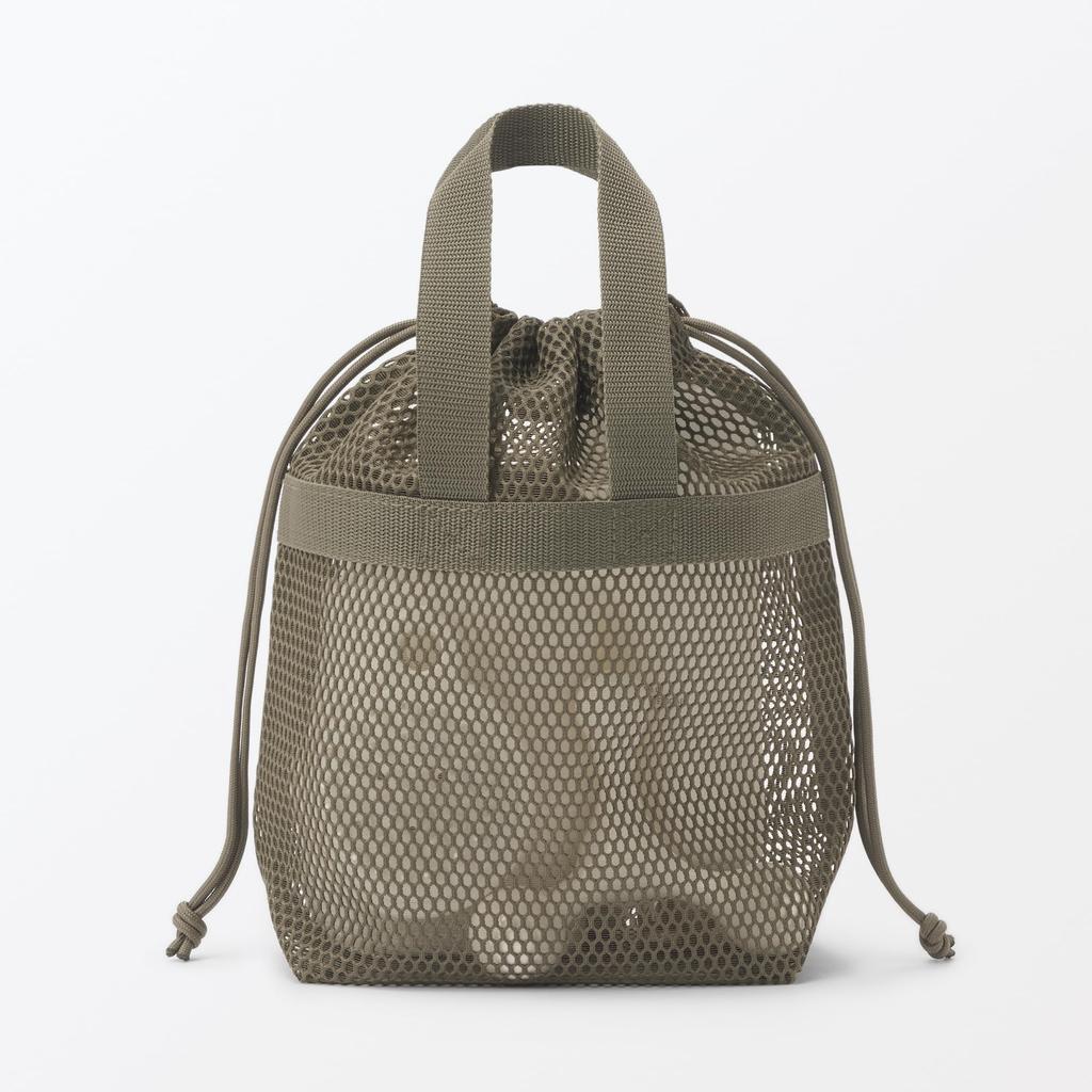 MUJI 3D Mesh Drawstring Bag Small Khaki