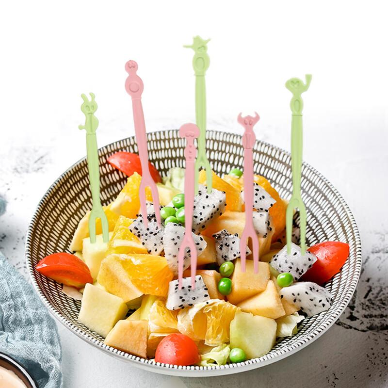 Fangcaodi Cartoon Fruit Forks, 100 Pieces, Thickened Fruit Picks for Cake, Mid-Autumn Festival Mooncake Dessert Forks, Sweet Dish Picks, 9.5cm