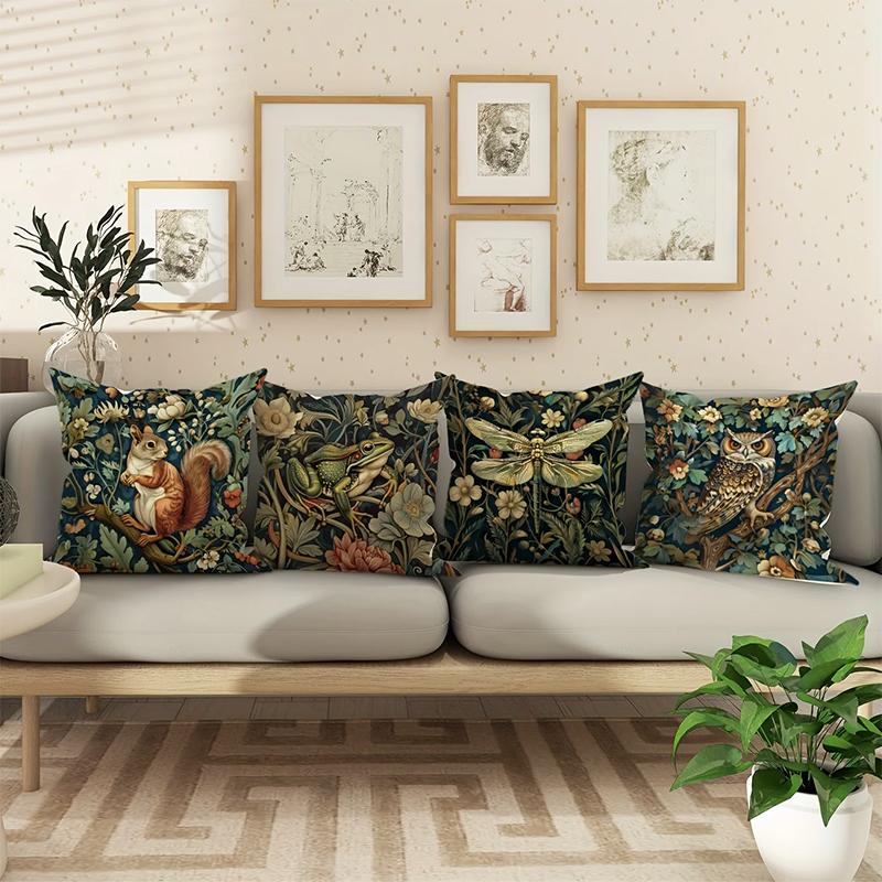 Home Decor Wild Creatures And Floral Botanical Pillow Covers Pattern Cushion Cover Suitable For Sofa Bedroom Car Pillow Cover