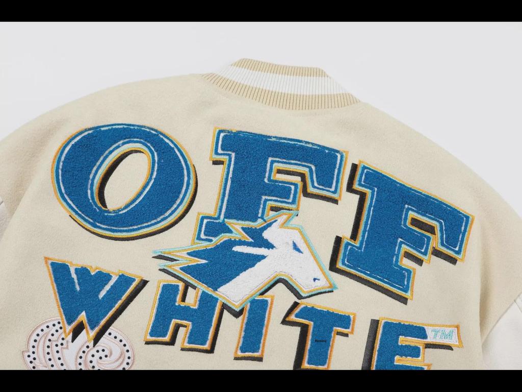 2024 Unisex OW Trojan Horse Letter Pattern Baseball Jacket - Spring/Autumn.