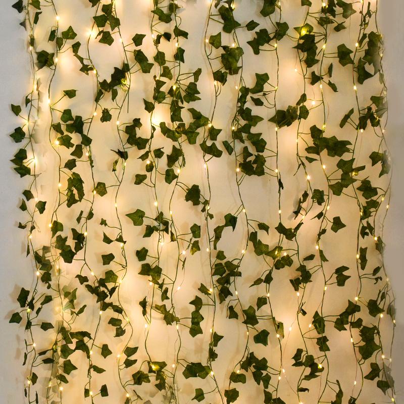 

Гирлянда из зеленых листьев, искусственная лоза плюща, гирлянда из сказочных огней, свадебное украшение для вечеринки, рождественское украшение для дома, комнаты, настенное растение 2M 20LED