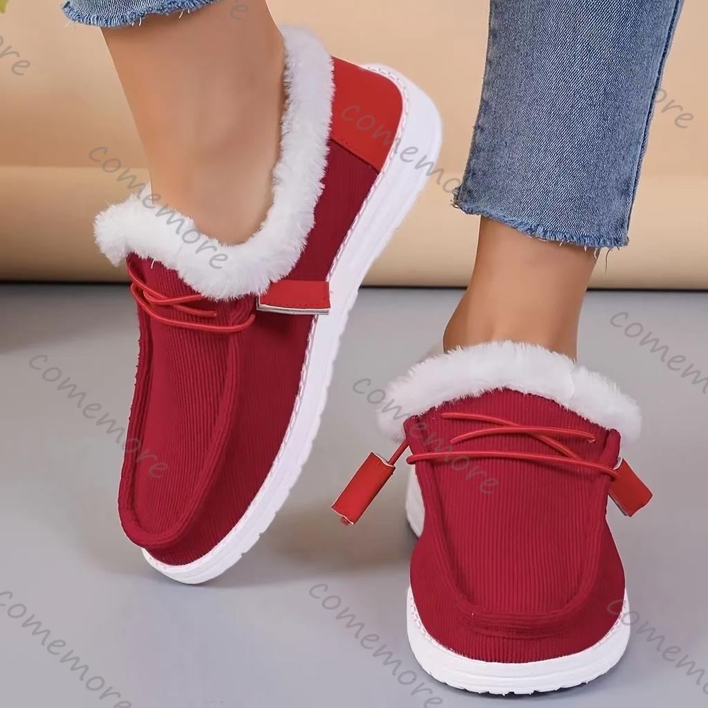 Fashion Comemore Cotton Shoes 2025 Autumn and Winter New Velvet Thickened Fur Warm Flats Casual Slip on Suede Solid Color Snow Loafers