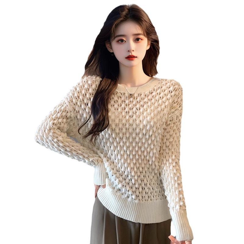 2025 Autumn White Knit Bubble Sweater - Loose, Lazy Chic Design for Women