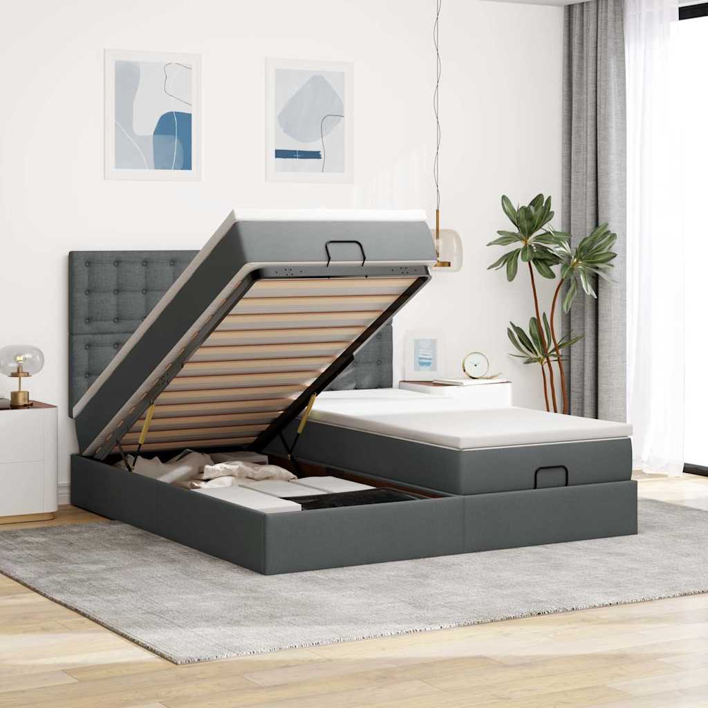Enjoy a Restful Night S Sleep with This Ottoman Bed with Mattresses and LED Lighting In Dark Gray 180 X 200 Cm Fabric
