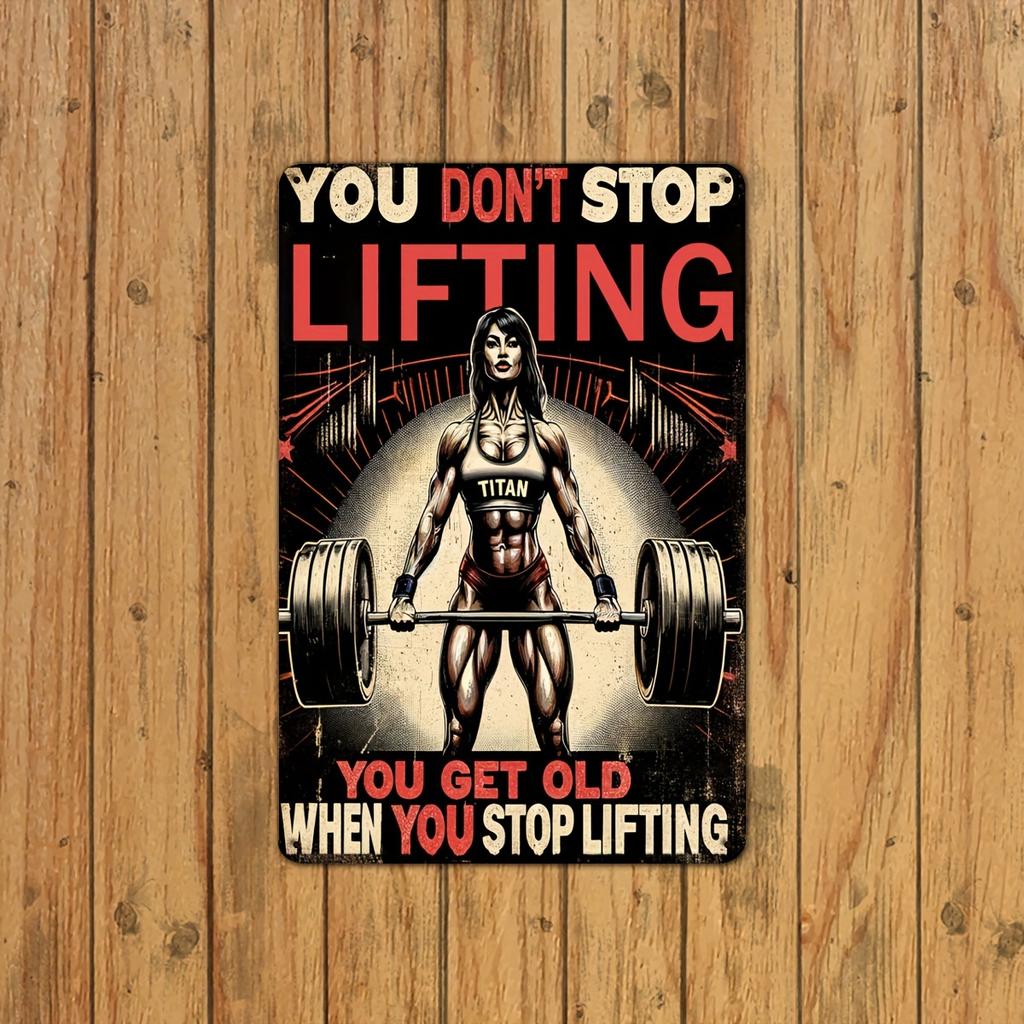Hisun Blechschild HD Blechschild Du hörst nicht auf zu trainieren, wenn du alt wirst Vintage Fitnessstudio Zitat Metallposter Retro Wandkunst für Fitnessraum Dekoration