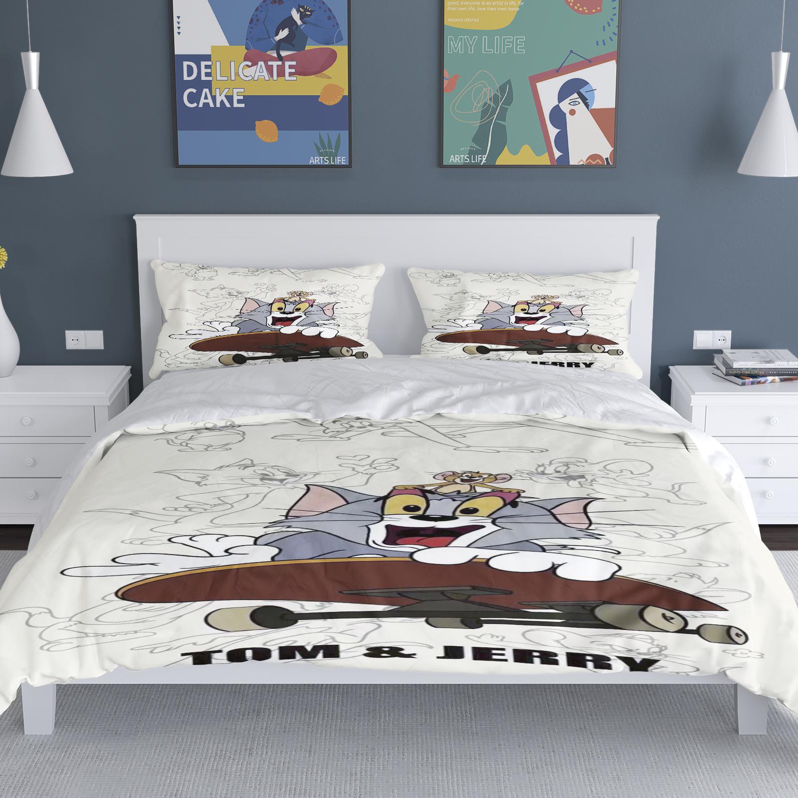 Duvet Cover Cats Set for Childern Home Boys Girls Cartoon Co-branded Jerry Mouse Modern  2 Piece Bedding Sets 135x200cm&set