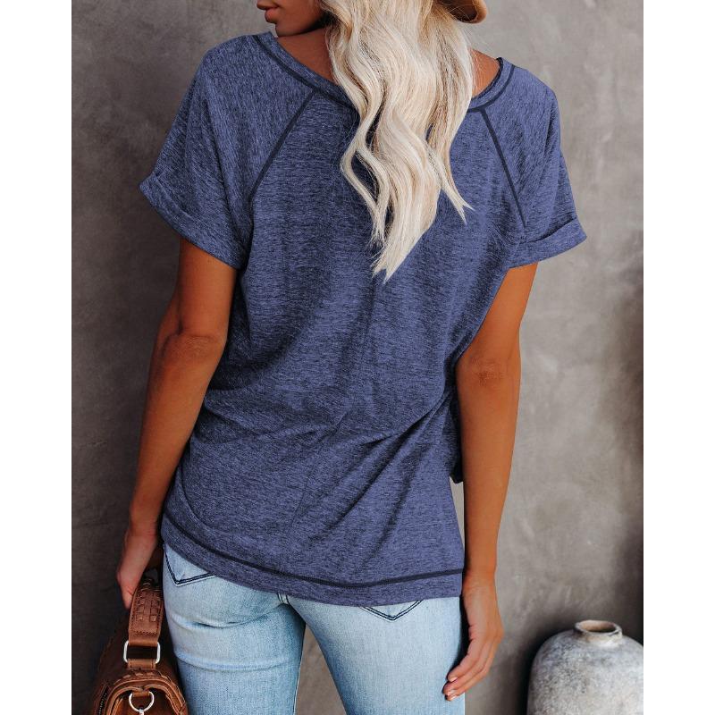 YYFS Damenmode, lässig, Sommer, Frühling, einfarbig, bedruckt, kurzärmelig, O-Ausschnitt, Blusen und Hemden