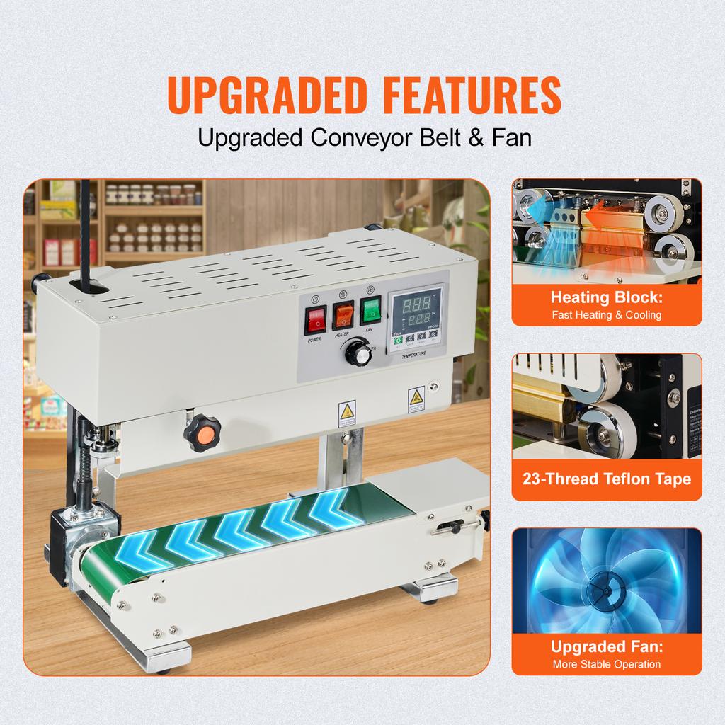 SucceBuy Vertical/Horizontal Band Sealer Carbon Steel Continuous Bag Band Sealing Machine for 0.02-0.8mm Plastic Bags Packing