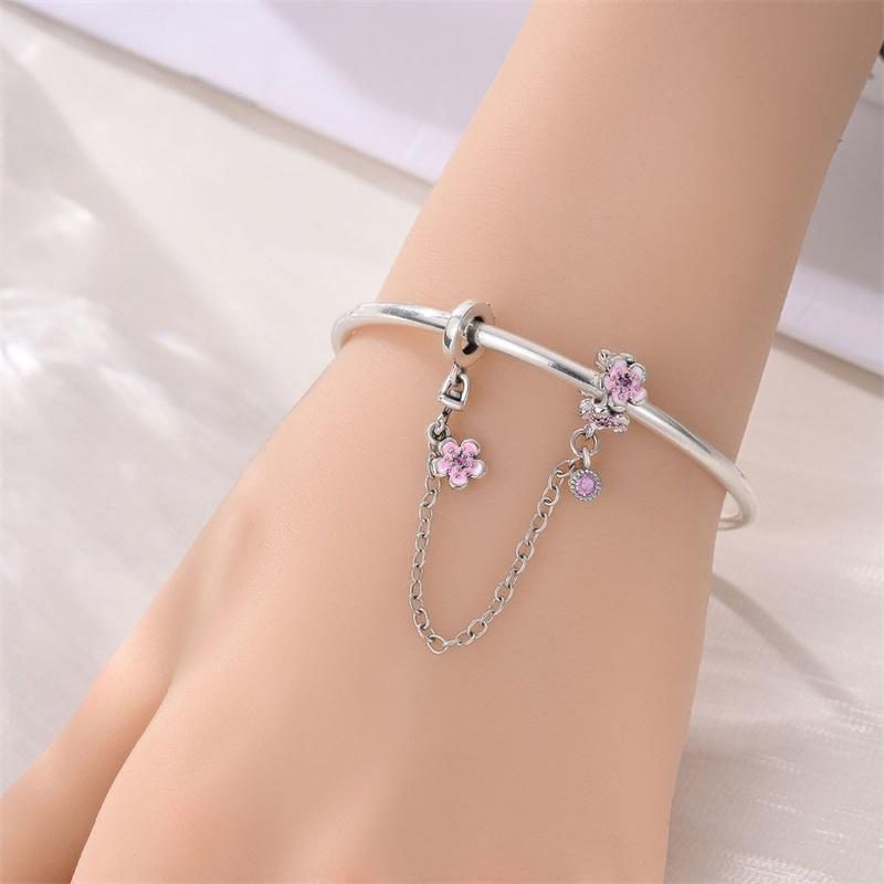 100%Stering Copper Blossoming Safety Chains Clasp Clip Charms Bead Fit Original Bracelet Diy For Women Jewelry