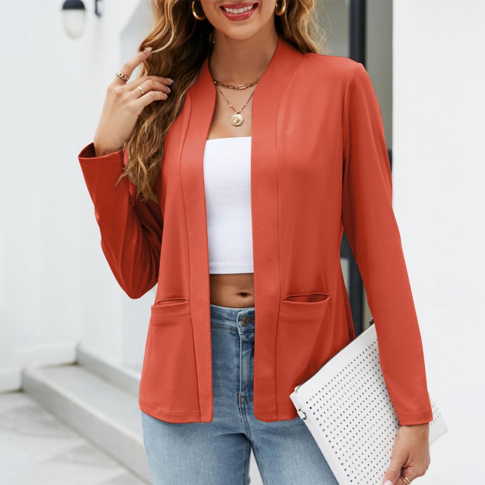 

Женская модная одежда с длинным рукавом и карманами, пиджак, костюм, топы XXXL оранжевый