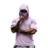 Men Hooded Short Sleeve T Shirt Lightweight Pullover Athletic Workout Top Quick Dry Raglan Tee for Sports Gym Running Training