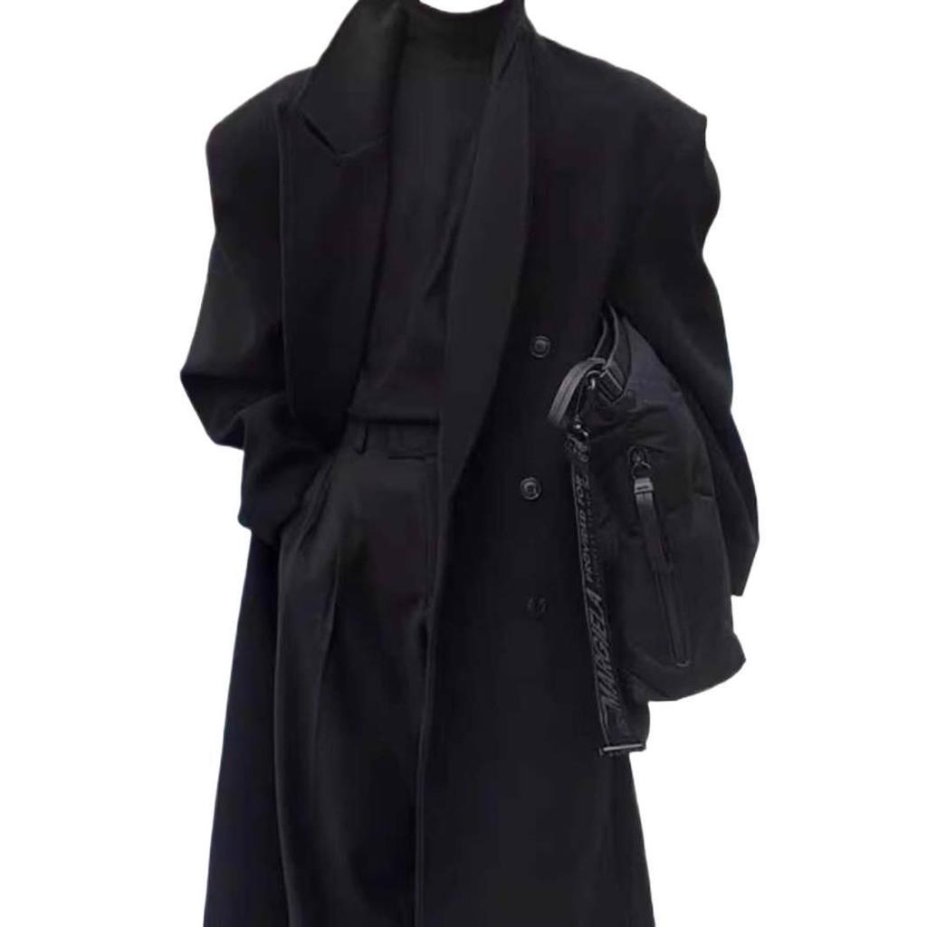 Herren Woll-Trenchcoat im britischen Stil, zweireihig: Stylisch, Hochwertig, Über das Knie, Koreanisches Design, Mittellang für Herbst Winter.