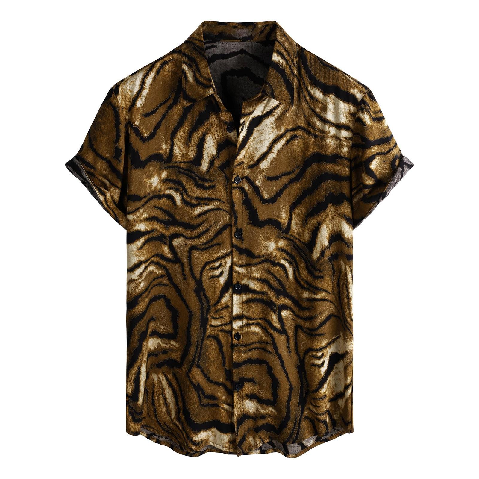 

Мужская рубашка с коротким рукавом, повседневная модная принтованная рубашка на пуговицах, кардиган с нагрудным карманом S