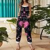 Women's Jumpsuit  Print Casual Loose Vintage Shoulder Strap Cotton Linen
